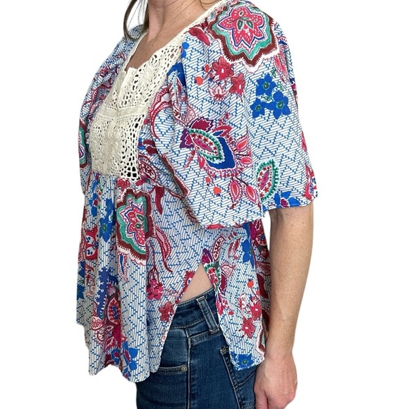 ZARA Woman | CROCHET DETAIL SHIRT Multicolor w/Long Slit Bohemian Lightweight M - Picture 7 of 15